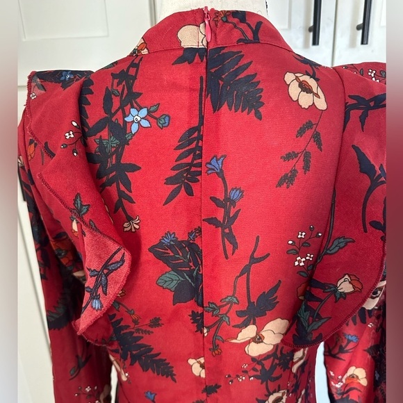 Femme Fatale  Italy red floral ruffle dress midi SZ M - Picture 5 of 10